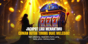 Seorang pemain berdiri di ruangan megah dengan mesin slot klasik menyala angka 777 dan koin emas bertebaran, menggambarkan momen kemenangan besar di Crazy Coin Flip Live.